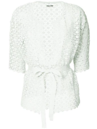 Shop Max & Moi Openwork Lace Belted Cardigan In Green