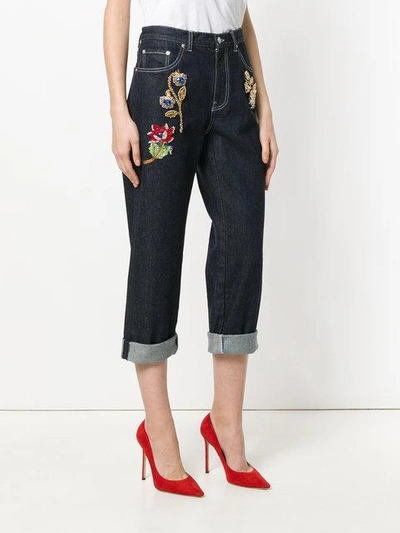 Shop Alexander Mcqueen Embroidered Boyfriend Jeans - Blue