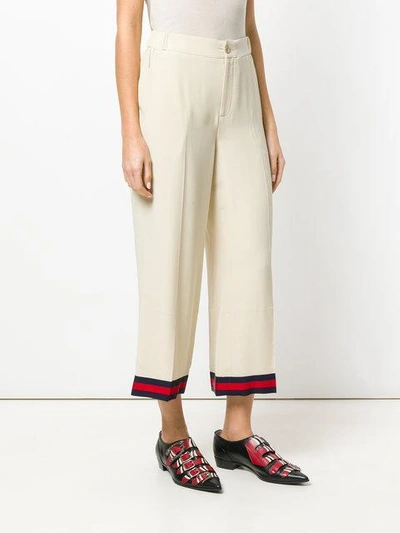 Shop Gucci Web-trimmed Trousers In Neutrals