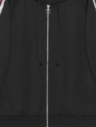 Shop Gucci Crystal-embellished Zipped Hoodie In Black