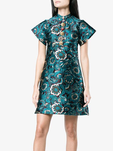 Dolce & Gabbana Embellished Metallic Jacquard Mini Dress In Blue | ModeSens
