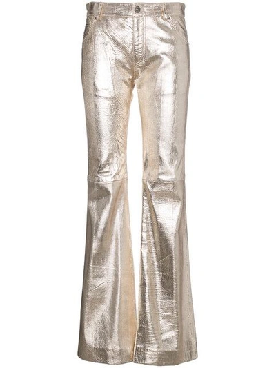 Shop Chloé Silver Metallic Leather Trousers In Nr9dl Silver