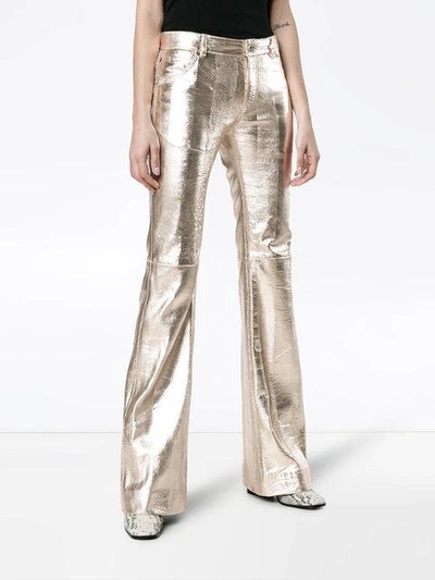 Shop Chloé Silver Metallic Leather Trousers In Nr9dl Silver