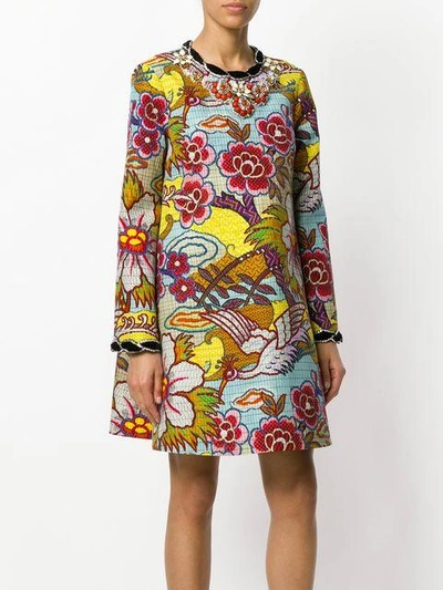 Shop Gucci Embellished Floral Print Dress In Multicolour