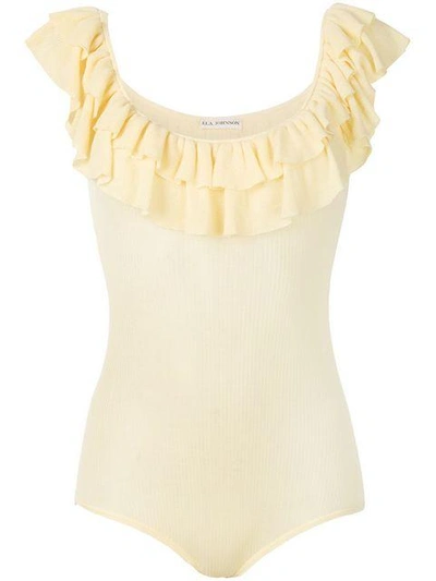 Shop Ulla Johnson Ruffled Neck T-shirt In Yellow