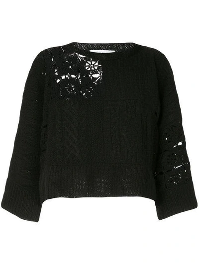 Shop Ryan Roche Cropped Patchwork Sweater - Black