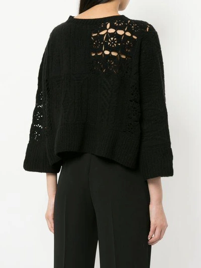 Shop Ryan Roche Cropped Patchwork Sweater - Black