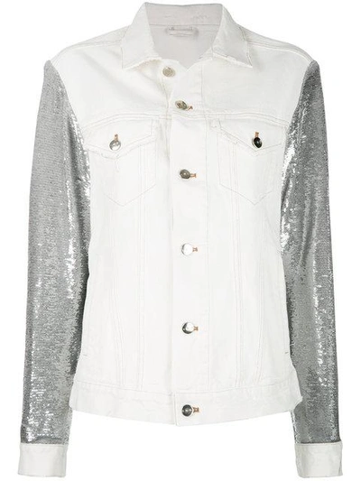 Shop Iro Sequin Sleeves Denim Jacket - White