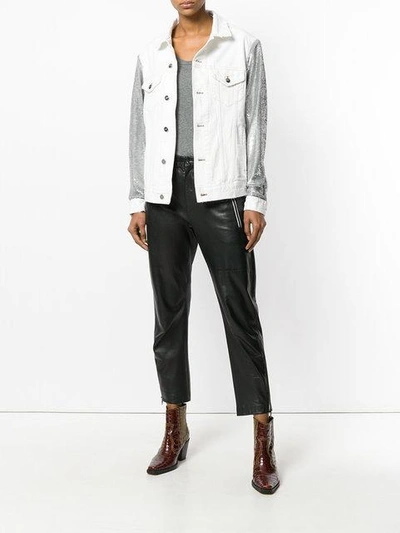 Shop Iro Sequin Sleeves Denim Jacket - White