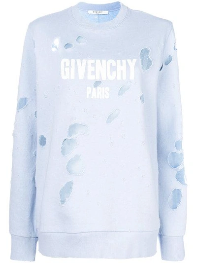 Shop Givenchy Distressed Logo Sweatshirt In Blue