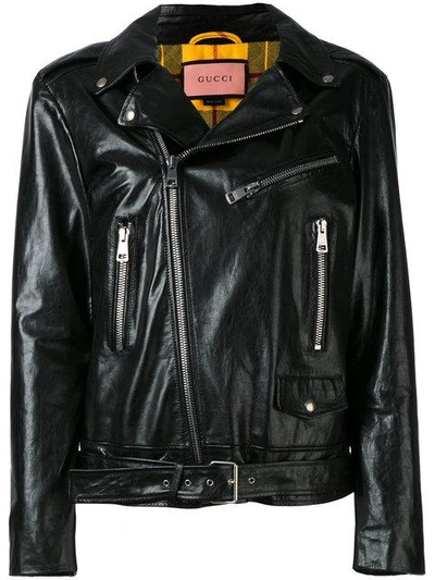 Shop Gucci Ghost Biker Jacket In Black