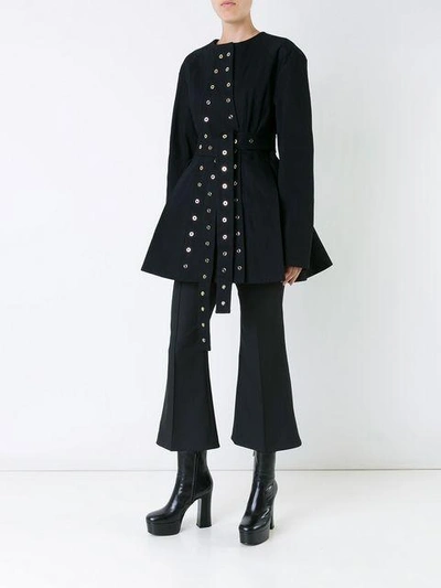 Shop Ellery Eyelet Detail Belted Jacket In Black