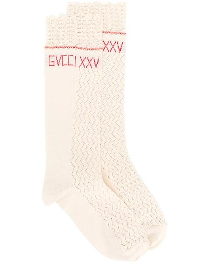 Shop Gucci Logo Embroidered Socks - Neutrals In Nude & Neutrals