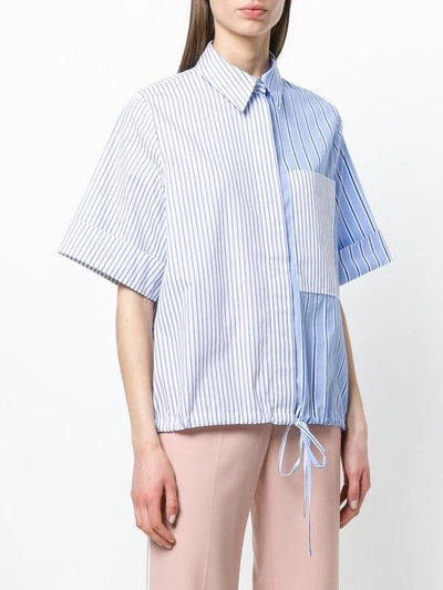 Shop Victoria Victoria Beckham Striped Half Sleeve Shirt In Blue