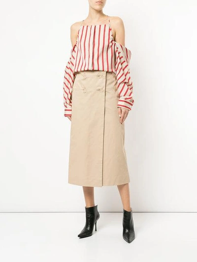 Shop Christopher Esber Striped Collapsed Sleeve Top - Brown