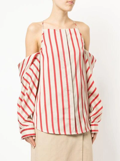Shop Christopher Esber Striped Collapsed Sleeve Top - Brown