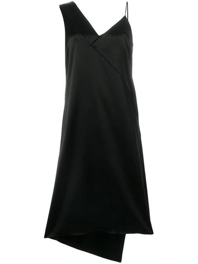 Shop Cedric Charlier Asymmetric Slip Dress In Black