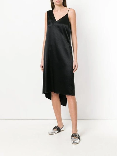 Shop Cedric Charlier Asymmetric Slip Dress In Black