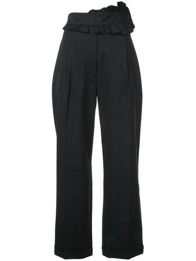 Shop Carven Ruffle Front Cropped Trousers - Black