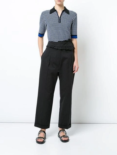 Shop Carven Ruffle Front Cropped Trousers - Black