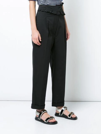 Shop Carven Ruffle Front Cropped Trousers - Black