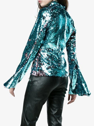 Shop Halpern Blue Sequinned High Neck Top