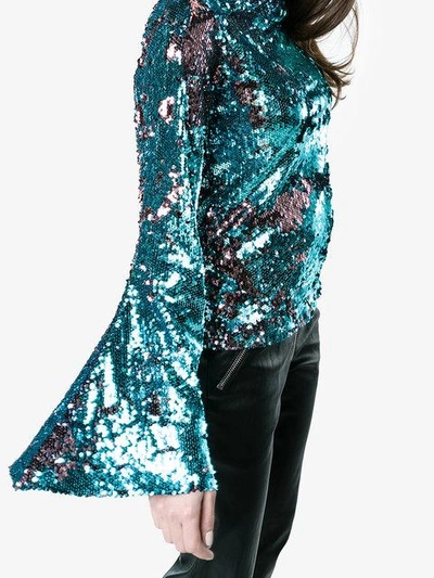 Shop Halpern Blue Sequinned High Neck Top