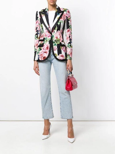 Shop Dolce & Gabbana Striped Rose Print Blazer