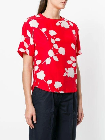 Shop P.a.r.o.s.h. Floral Print Ribbed Collar T-shirt - Red