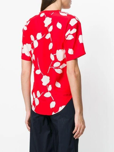 Shop P.a.r.o.s.h. Floral Print Ribbed Collar T-shirt - Red