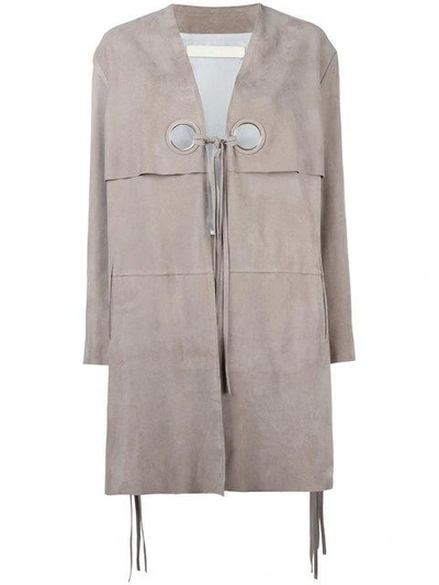 Shop Drome Dove Leather Coat - Neutrals