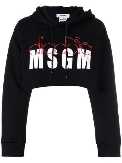 Shop Msgm X Diadora Branded Hoodie In Black