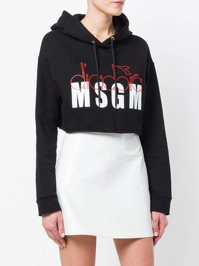 Shop Msgm X Diadora Branded Hoodie In Black