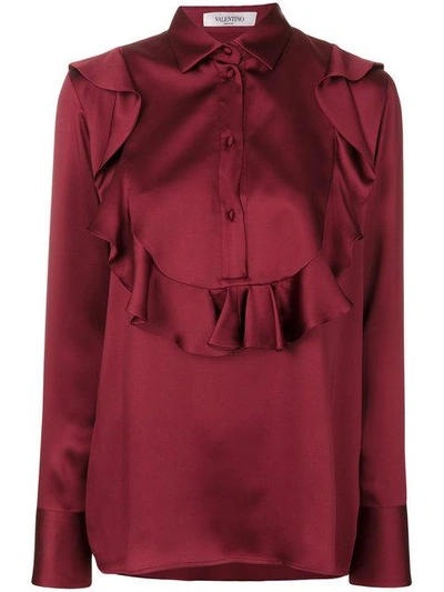 Shop Valentino Bib Blouse With Frill - Red