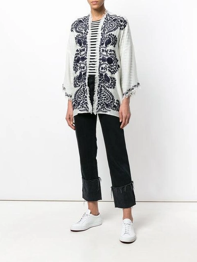 Shop P.a.r.o.s.h Contrast Embroidered Kimono Jacket In White