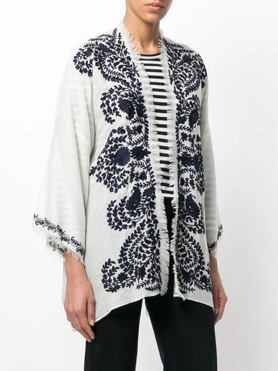 Shop P.a.r.o.s.h Contrast Embroidered Kimono Jacket In White