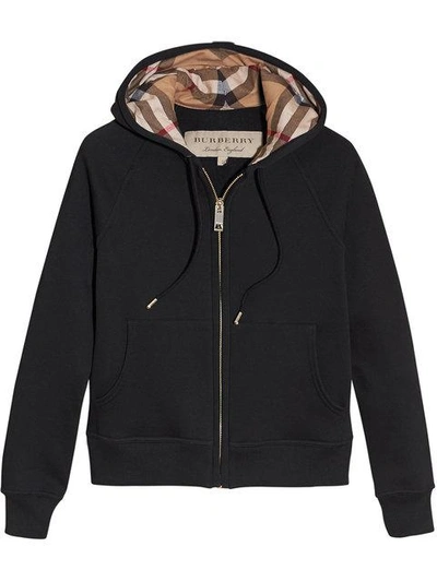 Shop Burberry Hooded Zip-front Cotton Blend Sweatshirt