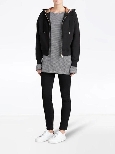 Shop Burberry Hooded Zip-front Cotton Blend Sweatshirt