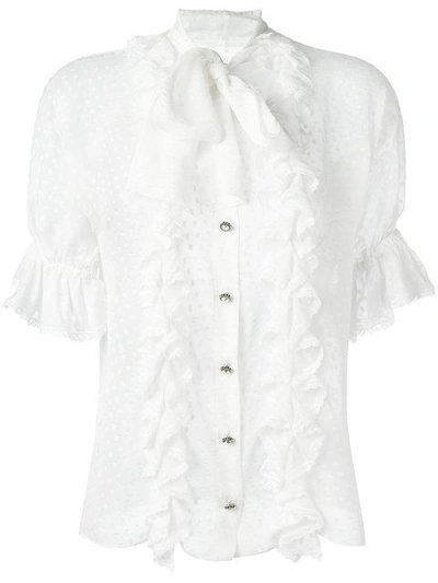 Shop Dolce & Gabbana Polka Dot Ruffled Blouse In White