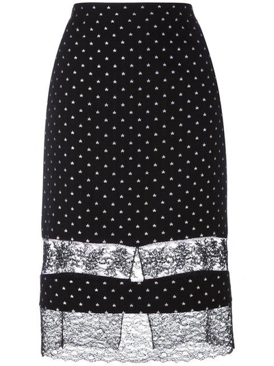 Shop Givenchy Star Embroidered Lace Panel Skirt - Black