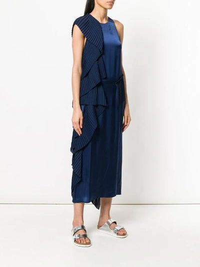 Shop Kenzo Asymmetric Pleat Detail Dress In Blue