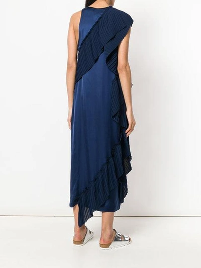 Shop Kenzo Asymmetric Pleat Detail Dress In Blue