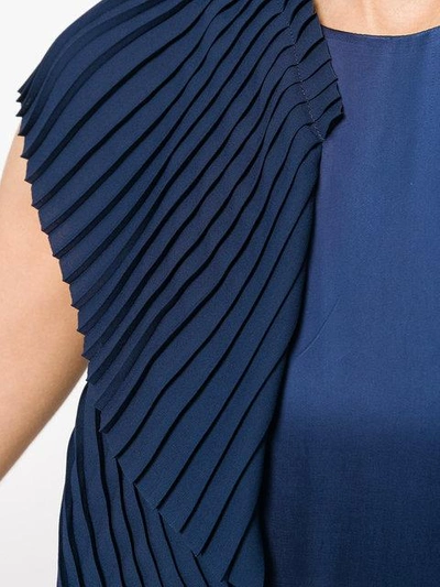 Shop Kenzo Asymmetric Pleat Detail Dress In Blue