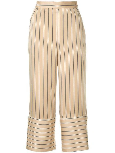 Shop Dalood Cropped Stripe Trousers In Brown