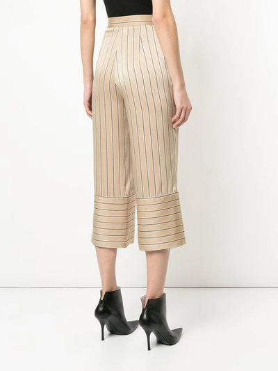 Shop Dalood Cropped Stripe Trousers In Brown
