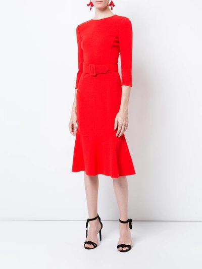 Shop Oscar De La Renta Belted Fishtail Shift Dress - Red