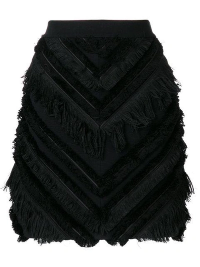 Balmain Woman Fringed Stretch-cotton Mini Skirt Black