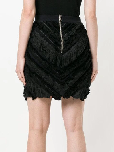 Balmain Woman Fringed Stretch-cotton Mini Skirt Black