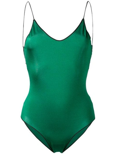Shop Oseree Travaille Lace Trim Swimsuit In Green