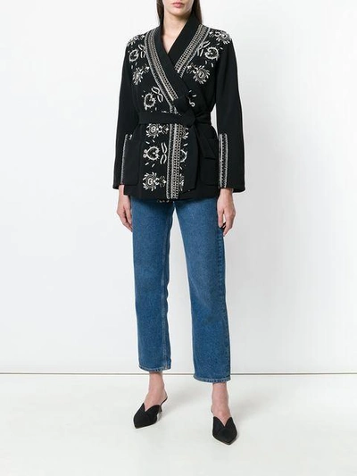 Shop Bazar Deluxe Embroidered Belted Jacket - Black